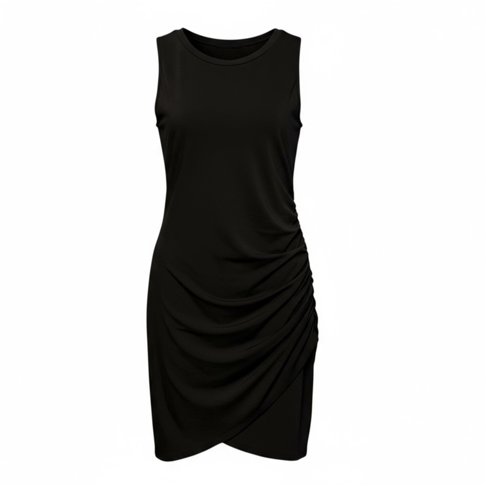 Olivia Grey Black Ruched Side Asymmetrical Hem Dress Size Large